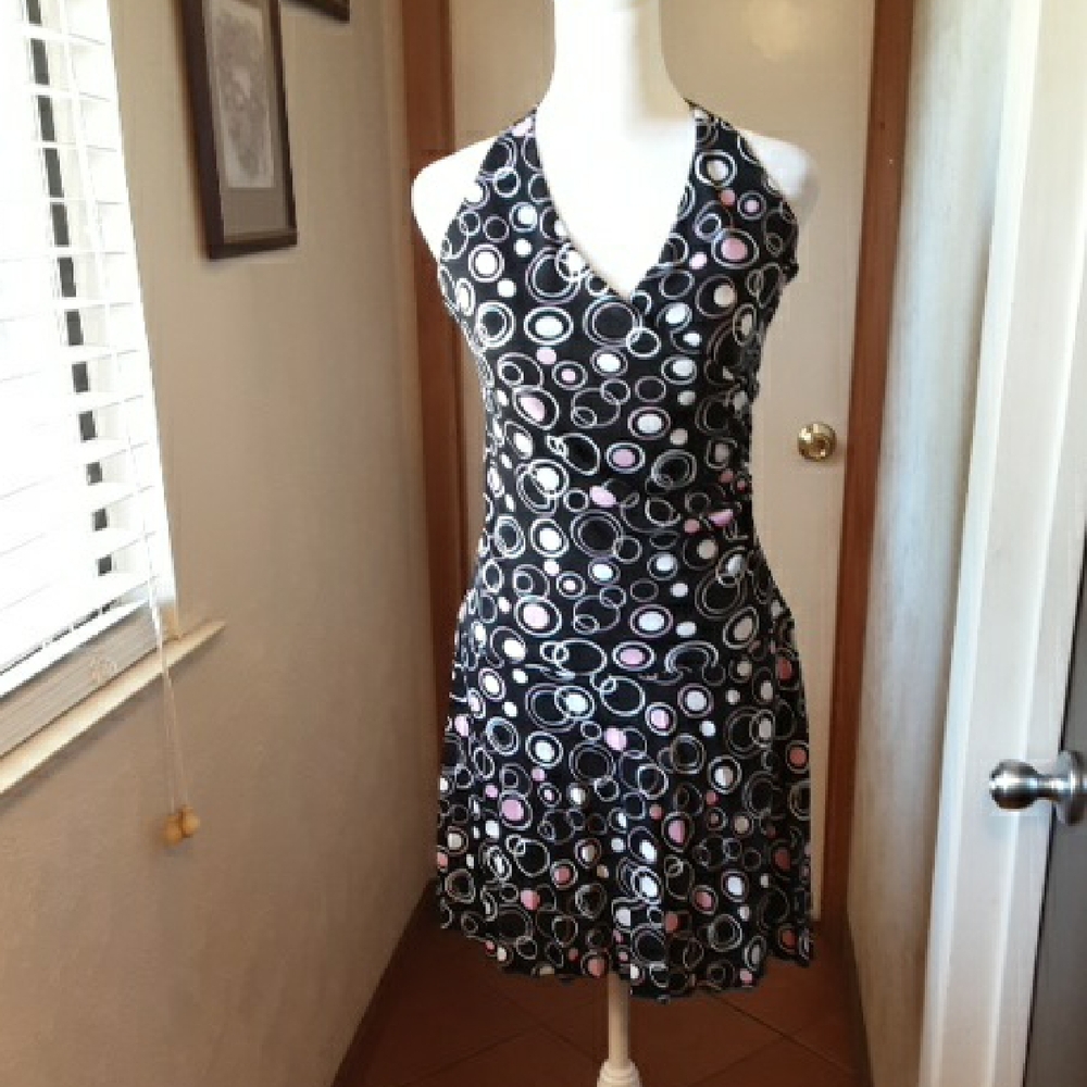 City Triangles Black and White Halter Sundress 100%Polyester Spandex